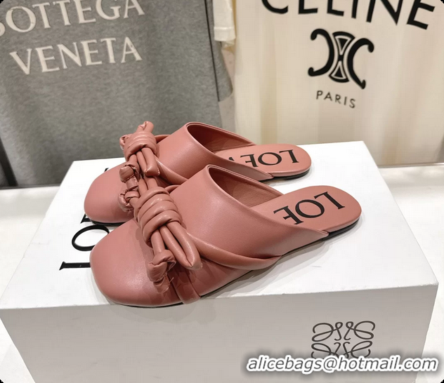 Pretty Style Loewe Flamenco Knot Lambskin Leather Flat Mules Pink 6070313