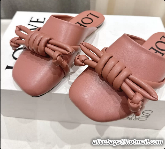 Pretty Style Loewe Flamenco Knot Lambskin Leather Flat Mules Pink 6070313