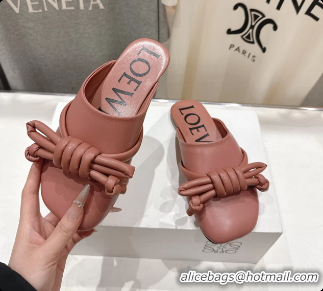 Pretty Style Loewe Flamenco Knot Lambskin Leather Flat Mules Pink 6070313