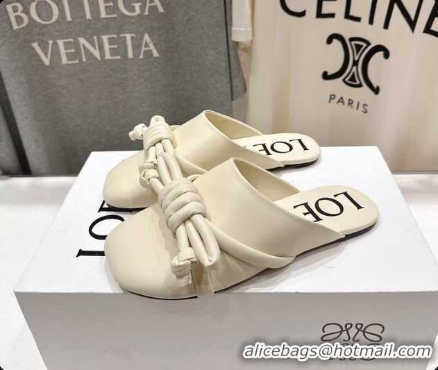 Purchase Loewe Flamenco Knot Lambskin Leather Flat Mules Off White 6070313