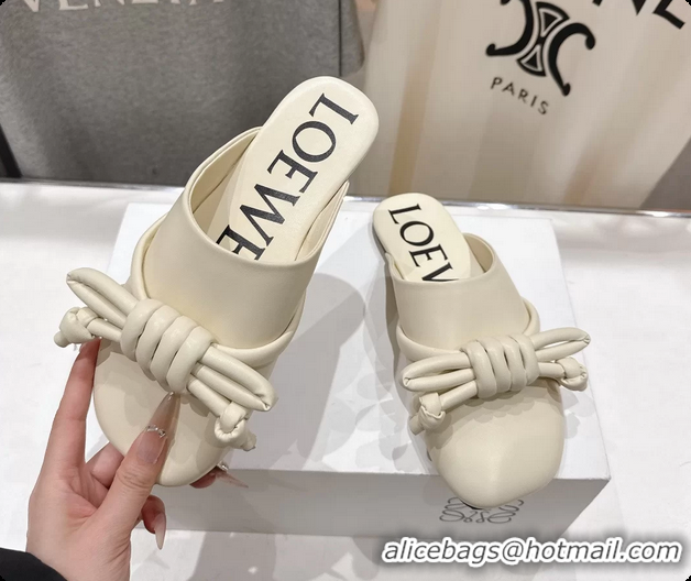 Purchase Loewe Flamenco Knot Lambskin Leather Flat Mules Off White 6070313