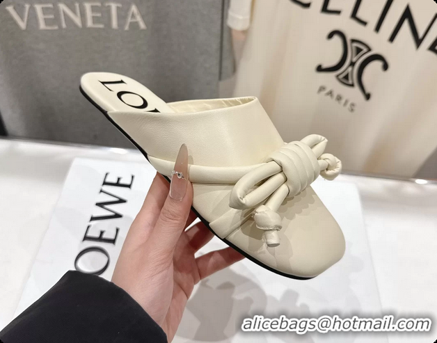 Purchase Loewe Flamenco Knot Lambskin Leather Flat Mules Off White 6070313