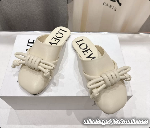 Purchase Loewe Flamenco Knot Lambskin Leather Flat Mules Off White 6070313