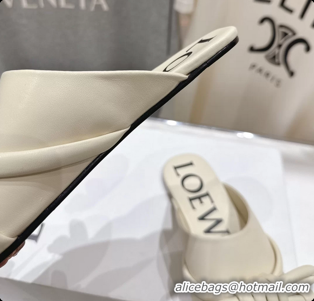 Purchase Loewe Flamenco Knot Lambskin Leather Flat Mules Off White 6070313