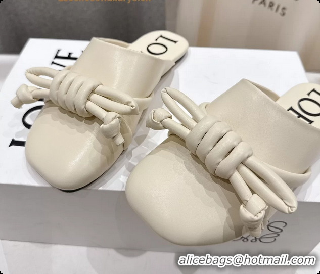 Purchase Loewe Flamenco Knot Lambskin Leather Flat Mules Off White 6070313