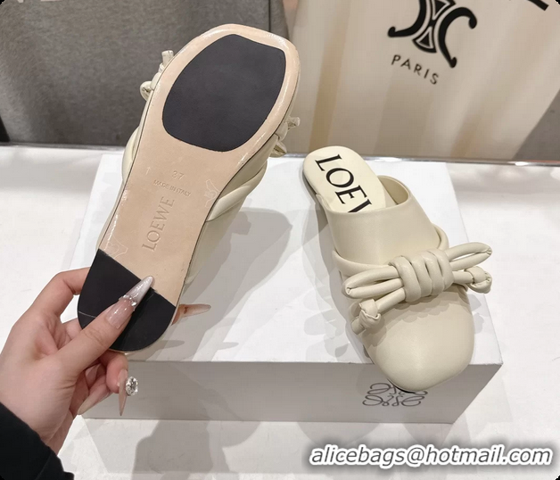 Purchase Loewe Flamenco Knot Lambskin Leather Flat Mules Off White 6070313