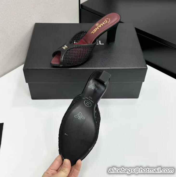 Fashionable Chanel Coco Beach Mesh And Lambskin Mules With CC Logo Heel 80MM CH19156 Black 2026
