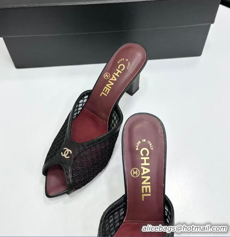Fashionable Chanel Coco Beach Mesh And Lambskin Mules With CC Logo Heel 80MM CH19156 Black 2026