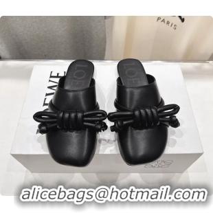 Good Quality Loewe Flamenco Knot Lambskin Leather Flat Mules Black 6070313