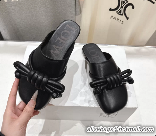 Good Quality Loewe Flamenco Knot Lambskin Leather Flat Mules Black 6070313