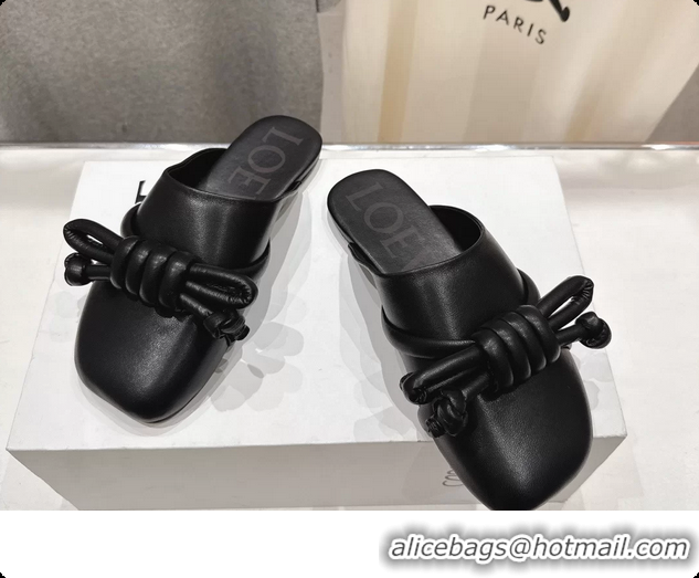 Good Quality Loewe Flamenco Knot Lambskin Leather Flat Mules Black 6070313
