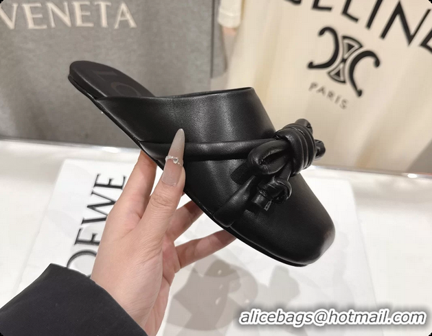 Good Quality Loewe Flamenco Knot Lambskin Leather Flat Mules Black 6070313
