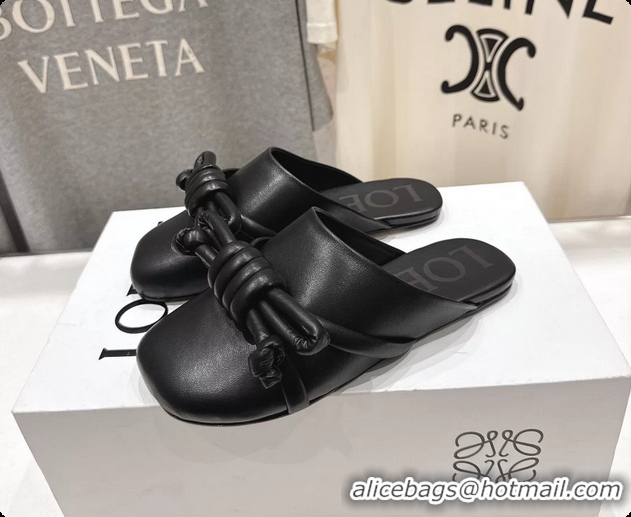 Good Quality Loewe Flamenco Knot Lambskin Leather Flat Mules Black 6070313