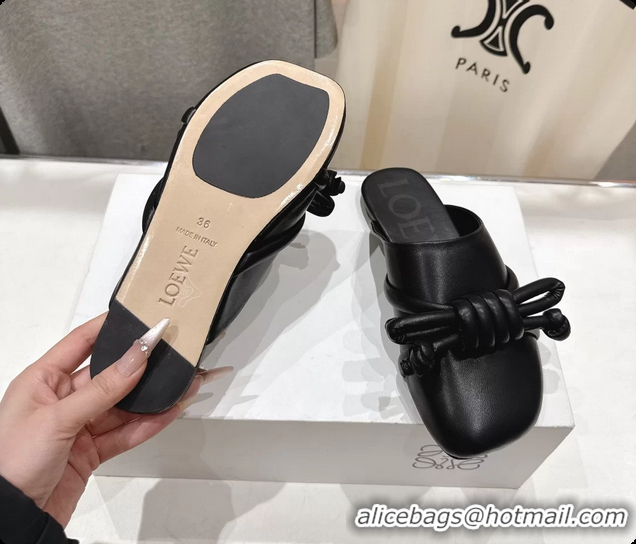 Good Quality Loewe Flamenco Knot Lambskin Leather Flat Mules Black 6070313