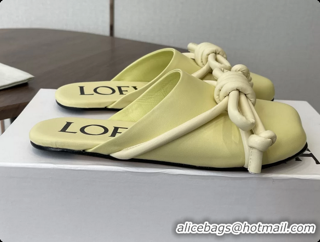 Loewe Flamenco Knot Flat Mules Shoes Yellow Lambskin Leather 6070313