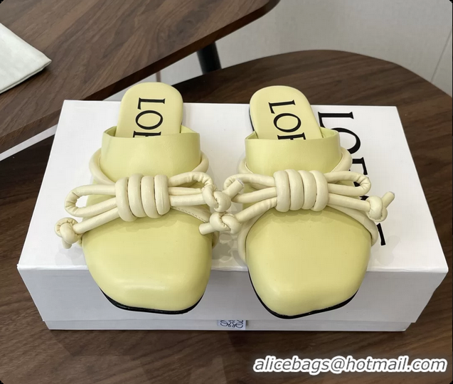 Loewe Flamenco Knot Flat Mules Shoes Yellow Lambskin Leather 6070313