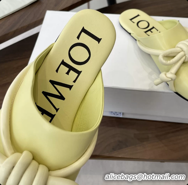 Loewe Flamenco Knot Flat Mules Shoes Yellow Lambskin Leather 6070313