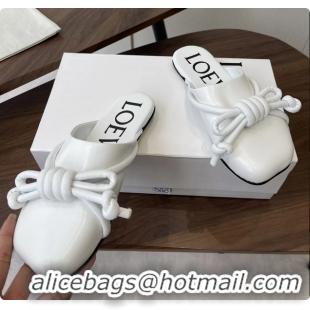 Grade Quality Loewe Flamenco Knot Flat Mules Shoes White Lambskin Leather 6070313