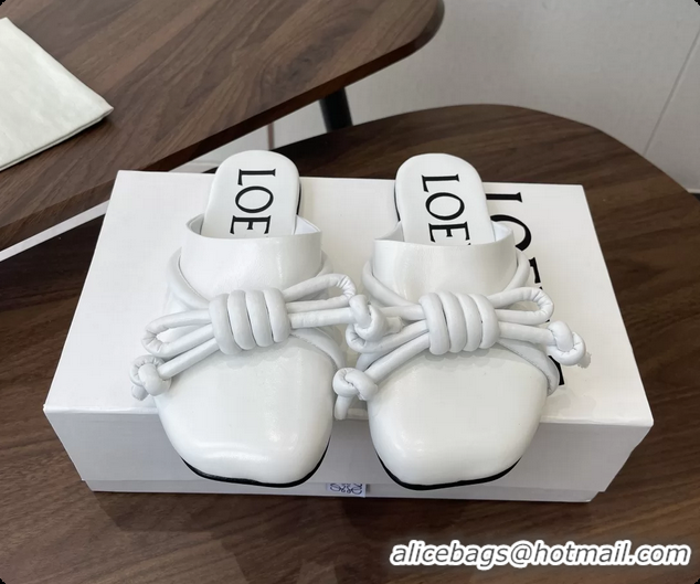 Grade Quality Loewe Flamenco Knot Flat Mules Shoes White Lambskin Leather 6070313