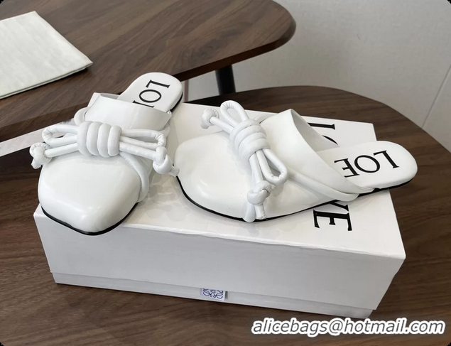 Grade Quality Loewe Flamenco Knot Flat Mules Shoes White Lambskin Leather 6070313