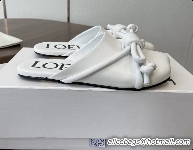 Grade Quality Loewe Flamenco Knot Flat Mules Shoes White Lambskin Leather 6070313