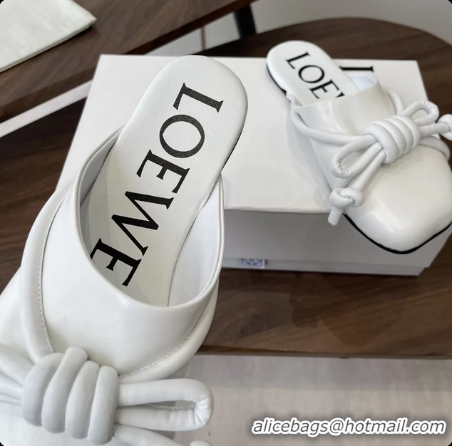 Grade Quality Loewe Flamenco Knot Flat Mules Shoes White Lambskin Leather 6070313