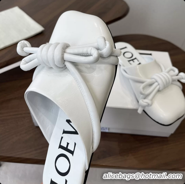 Grade Quality Loewe Flamenco Knot Flat Mules Shoes White Lambskin Leather 6070313