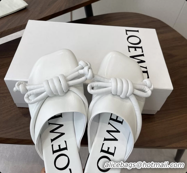 Grade Quality Loewe Flamenco Knot Flat Mules Shoes White Lambskin Leather 6070313