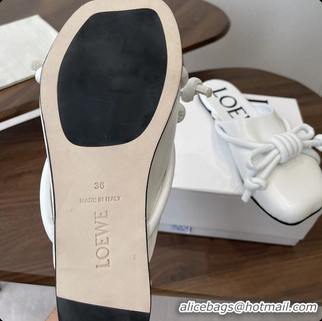 Grade Quality Loewe Flamenco Knot Flat Mules Shoes White Lambskin Leather 6070313