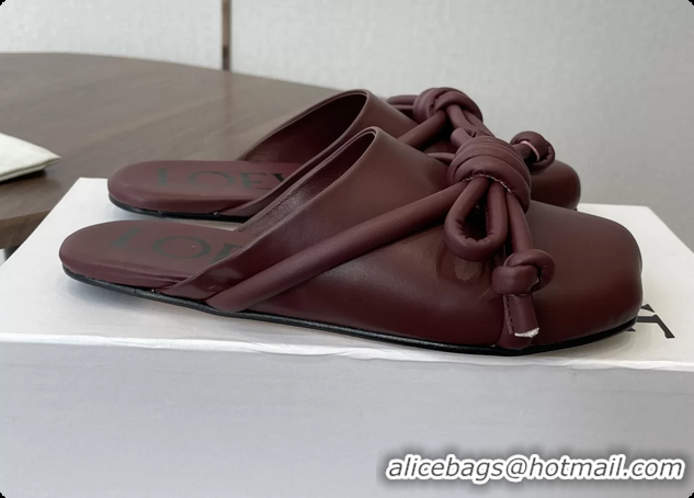 Best Grade Loewe Flamenco Knot Flat Mules Shoes Red Lambskin Leather 6070313