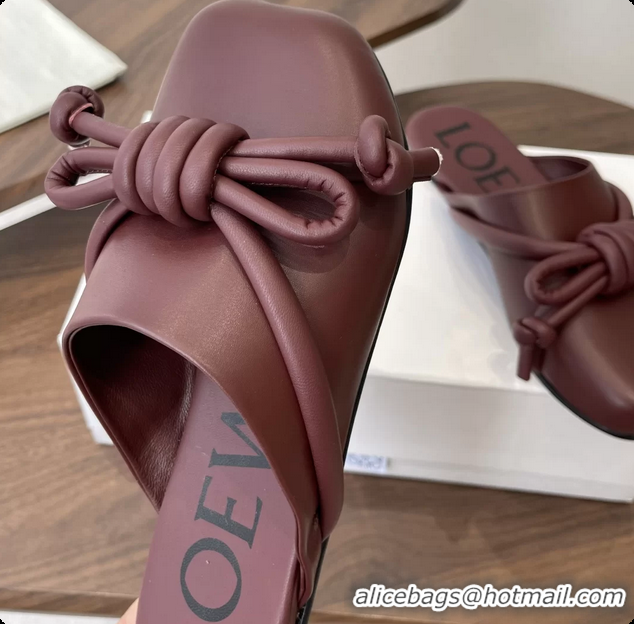 Best Grade Loewe Flamenco Knot Flat Mules Shoes Red Lambskin Leather 6070313