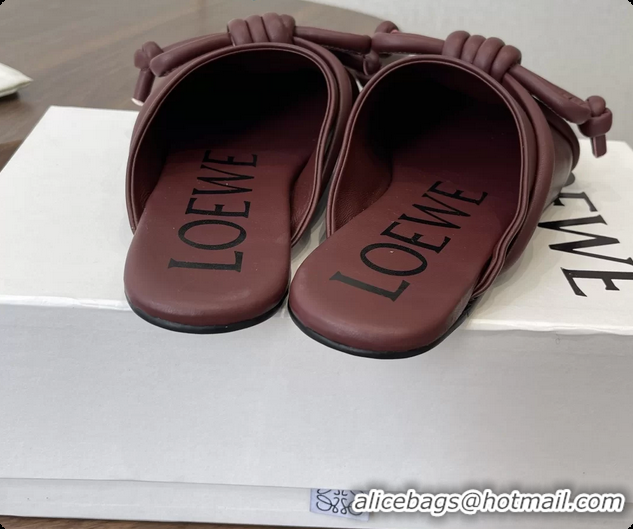 Best Grade Loewe Flamenco Knot Flat Mules Shoes Red Lambskin Leather 6070313