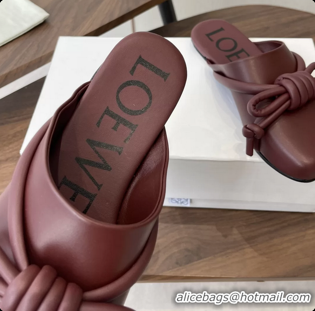 Best Grade Loewe Flamenco Knot Flat Mules Shoes Red Lambskin Leather 6070313