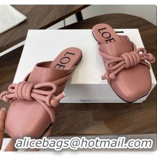 Low Price Loewe Flamenco Knot Flat Mules Shoes Pink Lambskin Leather 6070313