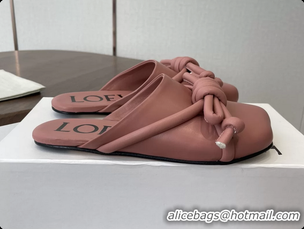 Low Price Loewe Flamenco Knot Flat Mules Shoes Pink Lambskin Leather 6070313