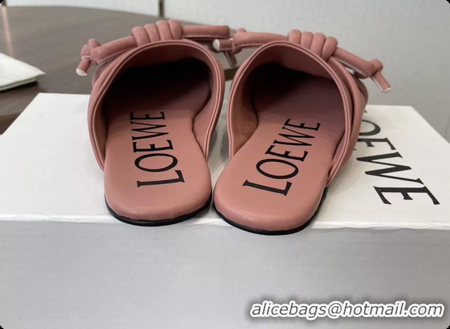 Low Price Loewe Flamenco Knot Flat Mules Shoes Pink Lambskin Leather 6070313