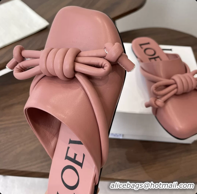 Low Price Loewe Flamenco Knot Flat Mules Shoes Pink Lambskin Leather 6070313