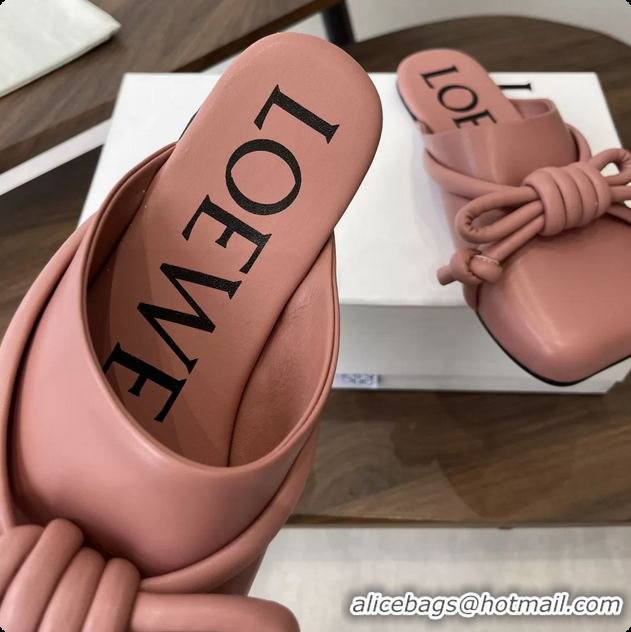 Low Price Loewe Flamenco Knot Flat Mules Shoes Pink Lambskin Leather 6070313