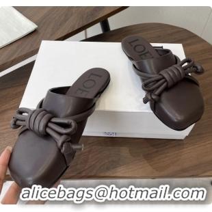 Good Quality Loewe Flamenco Knot Flat Mules Shoes Dark Brown Lambskin Leather 6070313