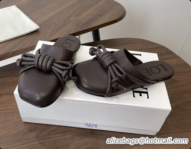 Good Quality Loewe Flamenco Knot Flat Mules Shoes Dark Brown Lambskin Leather 6070313