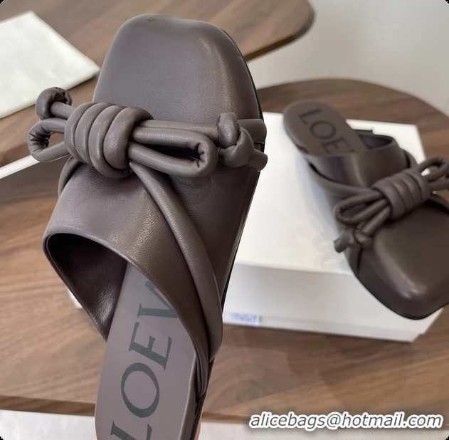 Good Quality Loewe Flamenco Knot Flat Mules Shoes Dark Brown Lambskin Leather 6070313