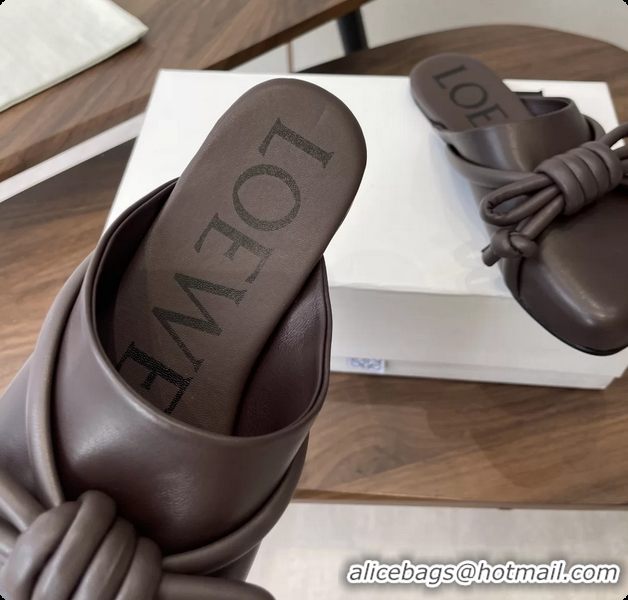 Good Quality Loewe Flamenco Knot Flat Mules Shoes Dark Brown Lambskin Leather 6070313