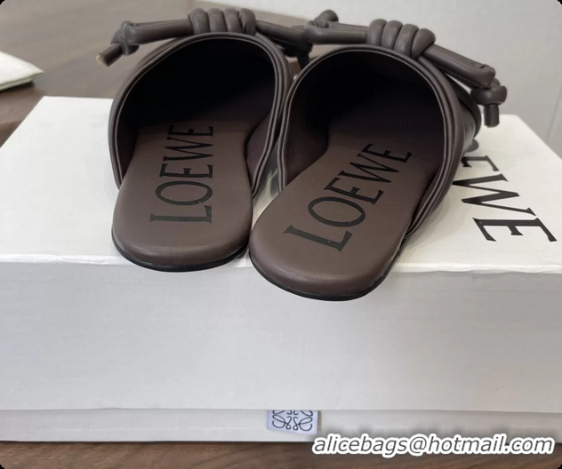 Good Quality Loewe Flamenco Knot Flat Mules Shoes Dark Brown Lambskin Leather 6070313