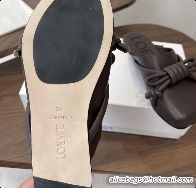 Good Quality Loewe Flamenco Knot Flat Mules Shoes Dark Brown Lambskin Leather 6070313