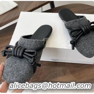 Best Price Loewe Flamenco Knot Flat Mules Shoes Gray Wool 6070313