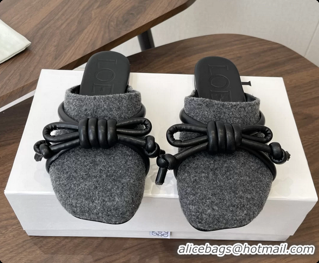 Best Price Loewe Flamenco Knot Flat Mules Shoes Gray Wool 6070313