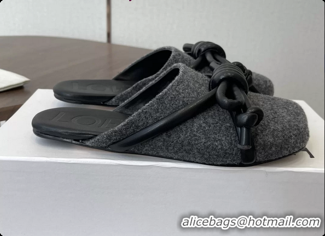 Best Price Loewe Flamenco Knot Flat Mules Shoes Gray Wool 6070313