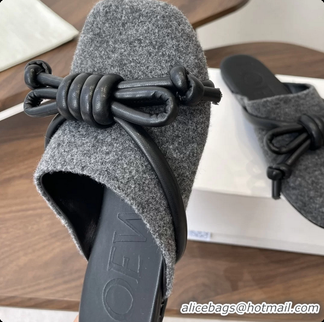 Best Price Loewe Flamenco Knot Flat Mules Shoes Gray Wool 6070313