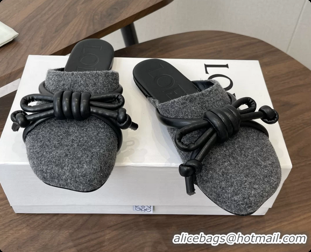 Best Price Loewe Flamenco Knot Flat Mules Shoes Gray Wool 6070313