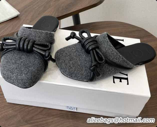 Best Price Loewe Flamenco Knot Flat Mules Shoes Gray Wool 6070313